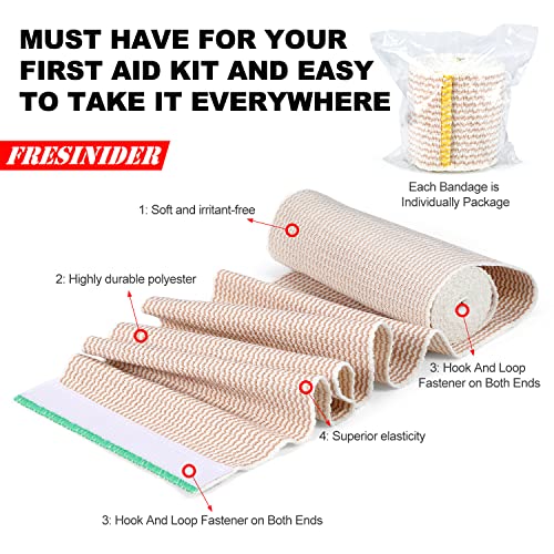 FRESINIDER Premium Elastic Bandage Wrap 6 Inch, 4 Pack, Hook and Loop | Extra-Wide 6-Inch Cotton Compression Wrap for Thigh, Shoulder and Large Leg; Secure Ends for Swelling and Injury Recovery. - color: 4 Pack X 6 Inches