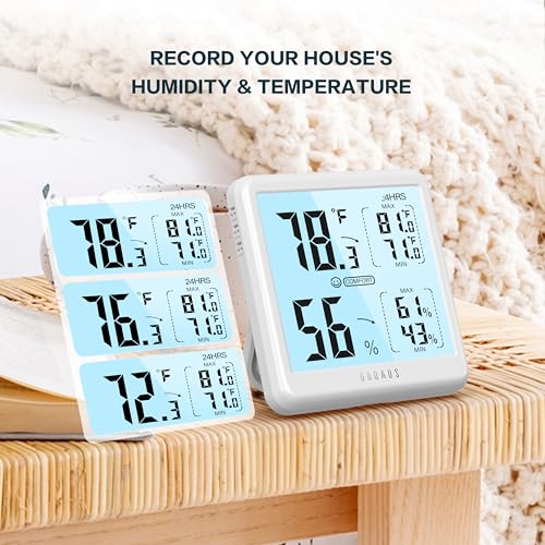 DOQAUS Digital Hygrometer Indoor Thermometer Humidity Meter with Backlight | 3s Fast Refresh, 3.05in Digital Temperature Humidity Monitor with Max Min Records for Home, Bedroom, Baby Room, Greenhouse