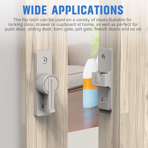 90 Degree Barn Door Lock, Heavy Duty Locks, Nickel | Flip Sliding Gate Latches for Garden, Bathroom, Garage & Sliding Doors - size: 1 Pack Nickel
