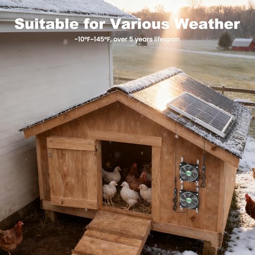 Solar Chicken Coop Fan 2 Kit, 20W Solar Powered Greenhouse Fan Outdoor Waterproof, Solar Exhaust & Intake Fans, Hi-Airflow for Shed Dog House Air Circulation Ventilation Cooling, No Battery - size: 4.7" Fan 2 Kit