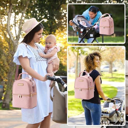 Breastmilk Cooler Bag with Ice Pack & Mat Fit 6 Bottles Up to 9 Ounce, Breast Milk Pump Cooler Bag for Moms Daycare,Work&Travel, Pink - color: Pink