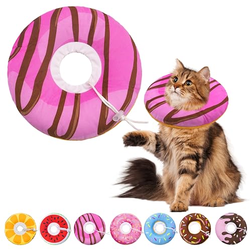 Seyezo Cat Cone Collar Soft, Adjustable Cat Recovery Cone, Pink, Large | Stop Licking, Cute Donut E Collar, Anti-Lick Elizabethan Collar for Kittens, Protective Neck Pillow - color: Pink, size: Large