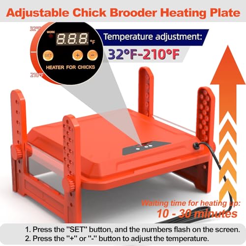 Chick Brooder Heating Plate with Adjustable Temperature, Chicken Brooder Heater for Baby Chicks, Ducklings, Safer Alternative to Heat Lamps, Adjustable Height, Brooder Plate 130W 19"x19" Red