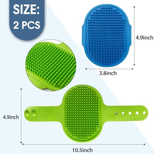 Dog Grooming Brush, Pet Shampoo Bath Brush Dog Grooming Shedding Brush Soothing Massage Rubber Comb with Adjustable Ring Handle for Long Short Haired Dogs and Cats 2pcs - color: Blue & Green