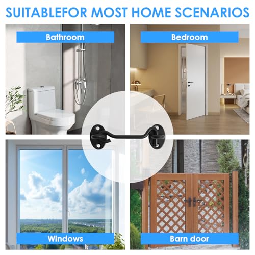 4" Stainless Steel Gate Latch Heavy Duty Hook and Eye Gate Latch Easy Lock Barn Door Lock with Mounting Screws Door Latch Door Lock Hardware for Sliding Door, Garden, Cabinet, Windows (2, Black)