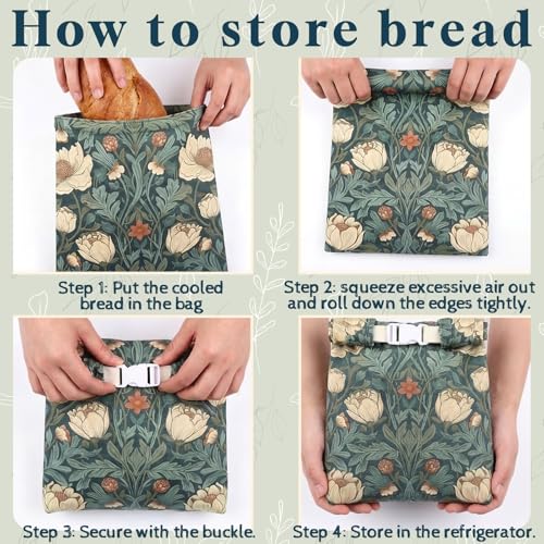 Hushee 2 Pcs Beeswax Bread Bags for Sourdough, XL, William Morris Flower | 13 x 16 Inch Bread Bags for Homemade Bread, Reusable Organic Linen Cotton Storage Bags, Keep Loaves Fresh Longer - style: William Morris Flower