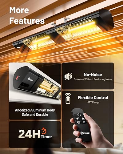 DR. INFRARED HEATER DR-239 3000W Indoor & Outdoor Infrared Patio Heater, Wall or Ceiling Mount, IP55 Weatherproof, Commercial or Residential, 220V-240V Electric Heater with Remote & Mounting Kit - size: 41.2 Inches