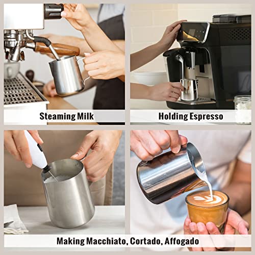 HULISEN Milk Frothing Pitcher, 6.8oz/200ml Stainless Steel Frother Cup | Small Steaming Pitcher for Espresso Machine, Latte Art Pour Cup, Measurement Markings, Dishwasher Safe - size: 6.8oz/200ml Silver
