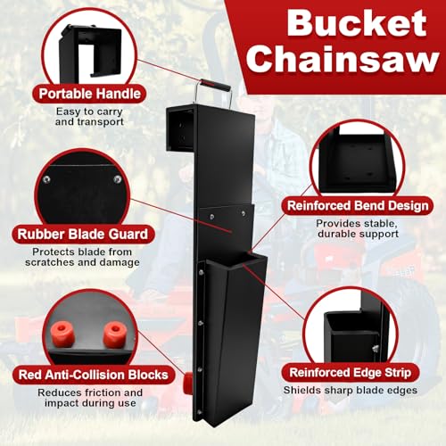 Bucket Chainsaw Scabbard, Universal Heavy Duty Steel Chainsaw Holder | Impact Protection Chainsaw Scabbard with Protective Liner & Portable Handle for ATV UTV Truck Tractor Utility Vehicles