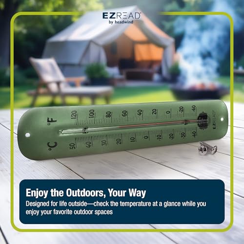Headwind 12" Garden Green Metal Thermometer – Durable Weather‑Resistant Indoor & Outdoor Wall‑Mount Temperature Gauge for Patio, Garden, Home, or Porch – Heavy‑Duty Metal Construction by EZ Read - color: Garden Green