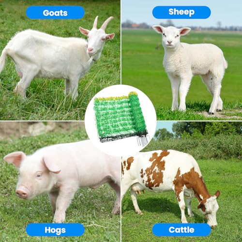 Electric Fence Netting, 42.5" H x 164'L, for Livestock, Cattle, Sheep, Goat | Electric Netting Fence, Pre-Assembled, 14 Posts Double Spiked, Portable Livestock Nets Used in Backyards, Farms and Ranches