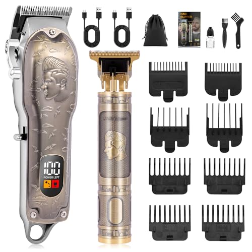 Professional Hair Clipper Set Men's Cordless Hair Clipper T-Shaped Blade Beard Trimmer Sideburn Trimmer Electric Hair Clippers Rechargeable Professional Hair Trimmer Set (Antique Bronze)