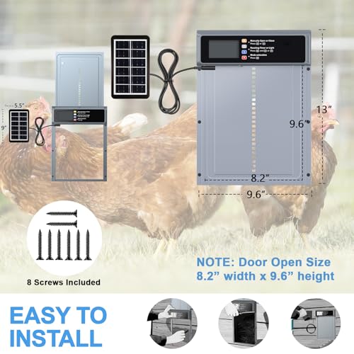 Automatic Chicken Coop Door Solar Powered with Timer & Light Sensor | Automatic Chicken Door with LCD Display, Solar Chicken Coop Door with Remote Control, Anti-Pinch Function & Made of Al-Alloy - color: Blue
