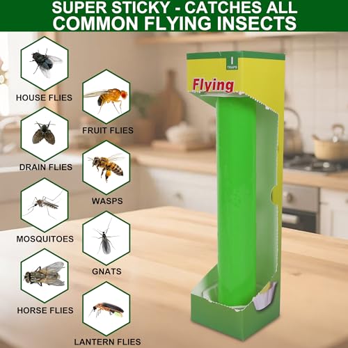 Fly Stick Sticky Fly Traps for Indoors Outdoor 12pk, Sticky Hanging Fly Stick, Flying Insect Trap, wasp Trap (Green 12PCS) - color: Green 12PCS
