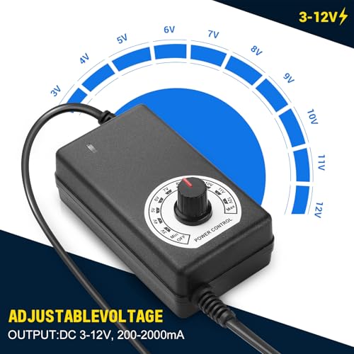 Facmogu Adjustable Power Supply 3V-12V 2A, Universal AC/DC Adapter | 100-240V with Variable Voltage Control for LED Strip, Router, Fan, Speed Controller | Multi Voltage Replacement Power Adapter - size: 3-12V 2A