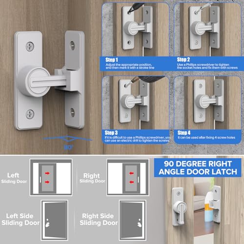 90 Degree Barn Door Lock, Heavy Duty Locks, White | Flip Sliding Gate Latches for Garden, Bathroom, Garage & Sliding Doors - size: 1 Pack White