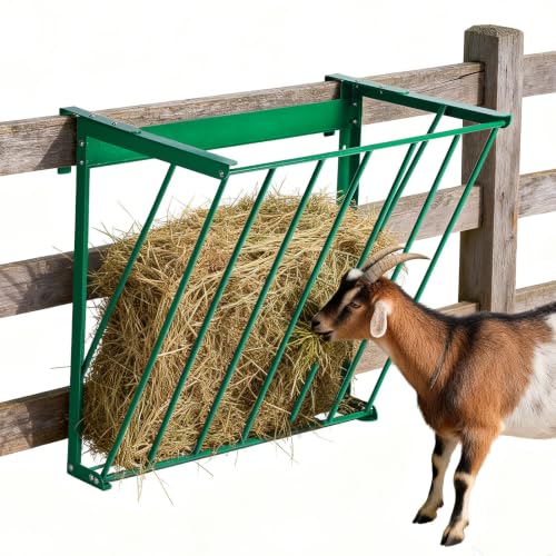 Metal Livestock Hay Feeder, Goat Hay Rack, Wall Mountable&Hangable | Galvanized Goat Hay Feeder with Adjustable Distance Hooks, for Goats, Sheep, Horses, Cattle, Deer, Indoor and Outdoor Use
