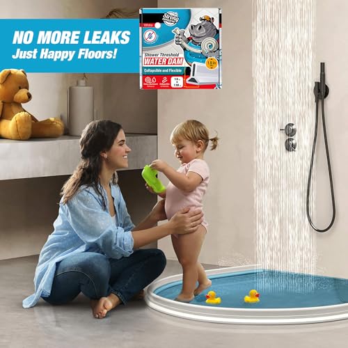 98" White Shower Threshold Water Dam Barrier, 1.5" Tall Water Stopper Strip | Flexible 1.5-inch-tall door seal helps contain splashes, block leaks and keep bathroom floors dry around walk-in showers - color: White, style: 98 In