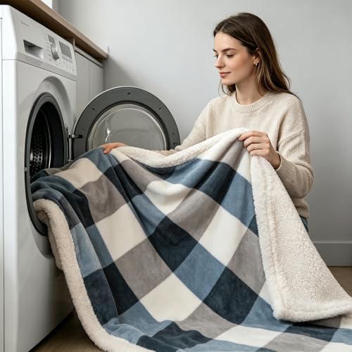 PU MEI Sherpa Fleece Throw Blanket 80" x 90" Full/Queen Reversible Plush Fluffy Extra Large Big Blanket Lattice Flannel Blankets for Sofa Couch Bed (Grey-Soft Blue, 80"*90") - color: Grey-blue, size: 80"*90"