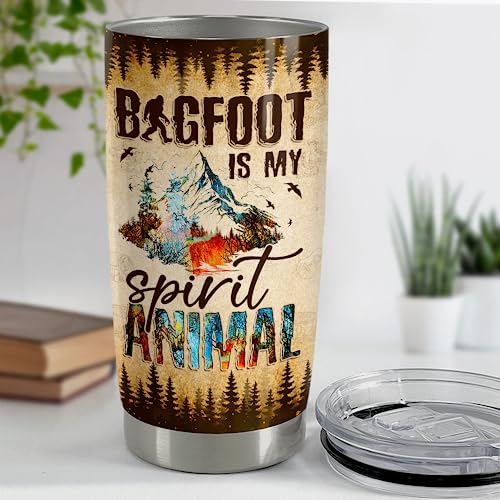 SANDJEST Bigfoot Tumbler Cup 20oz Sasquatch Gifts for Men Stainless Steel Insulated Tumblers Coffee Travel Mug Gift for Birthday Christmas - color: Bigfoot