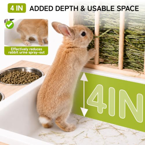3-in-1 Rabbit Hay Feeder with Litter Box, Bowl Tray for Small Bunnies | Hay Storage Holds 0.7 lb of Hay, Includes a Mini Brush,Easy Clean,Wooden Bunny Toilet for Netherland Dwarf, Polish - size: Medium