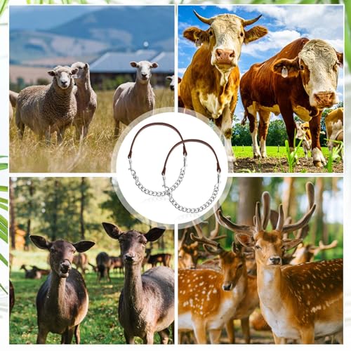 Misdary 2 Pcs Goat Show Collars, Adjustable 14"-24" Iron Chain Halter for Sheep, Horses, Dogs, Cows & Calves, Farm Animal Supplies Accessories Animal Lovers Gift (14'',Brown) - color: Brown