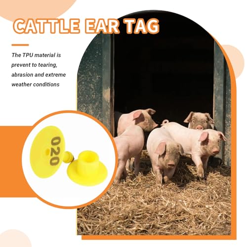 100PCS Cattle Ear Tag Plastic Livestock Ear Tag Animal Identification Earring Tagger for Cow Cattle Sheep Goats Pigs (Yellow)