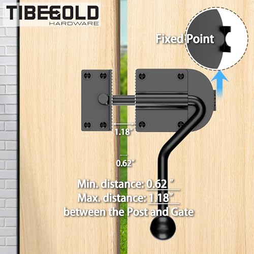 Slide Bolt Gate Latch, Heavy Duty Door Latch Hook Style, Sliding Gate Lock Latch with Ergonomic Round Handle, Black Gate Hardware for Outdoor Wooden Fence, Shed Door, Barn Door, 1 Pack