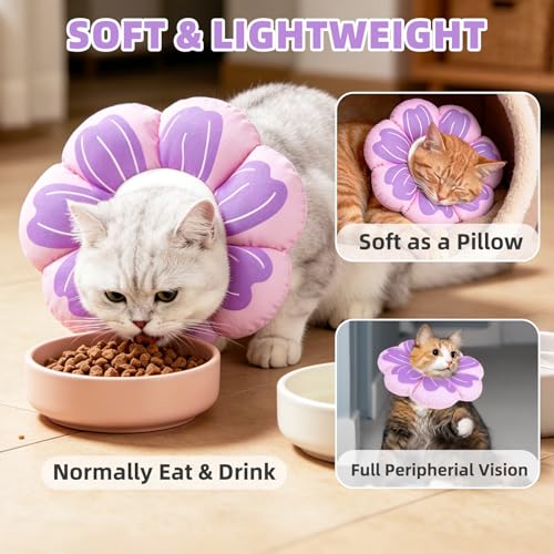 PUPTECK Cat Cone Collar, Soft Kitten Recovery Collar, Lightweight Anti-Bite Lick Elizabethan e Collar for Cats Puppy After Surgery, Purple M - color: Purple, size: M - Neck Up to 10.5"
