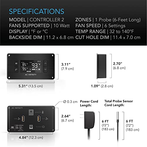 AC Infinity AIRPLATE S9, Quiet Cooling Fan System 18" | With Speed Control, for Home Theater AV Cabinets - size: 18-Inch
