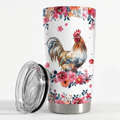 SANDJEST Chicken Tumbler - 20oz Stainless Steel Insulated Coffee Travel Mug Cup Gifts for Women, Girls & Teens for Birthday & Christmas - color: Chicken