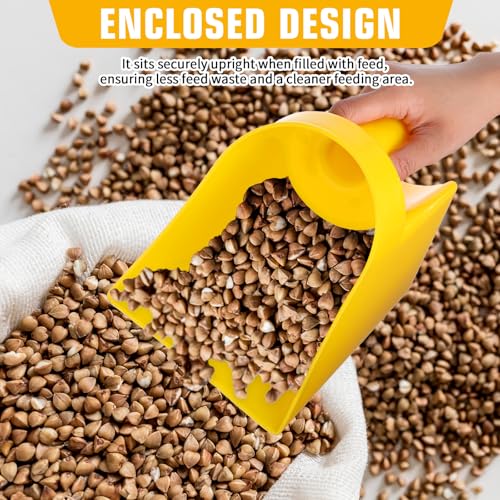 6 Pcs Plastic Enclosed Feed Scoop Heavy Duty Durable Stackable Horse Yellow Feed Scoop for Livestock Animal Ranchers Homesteaders Farmers, 2 Qt