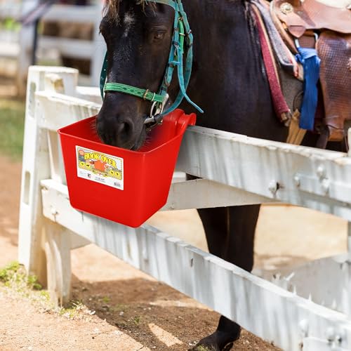 Little Giant® Plastic Hook Over Feeder | Mountable Livestock & Pet Feed Bucket | Horse Feed Bucket | Made in USA | 15 Quarts | Red - color: Red, size: 15 Quart