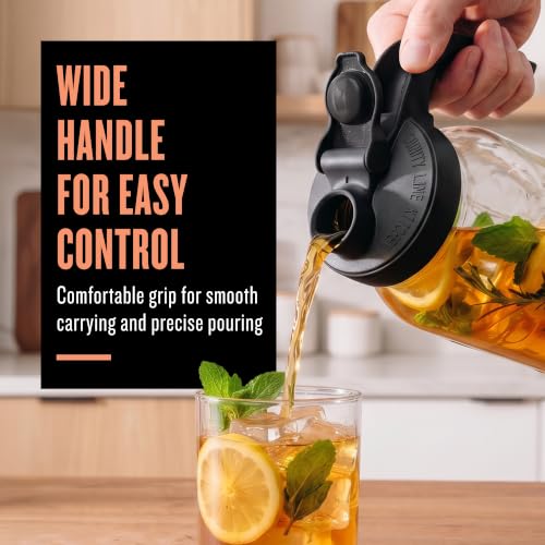 County Line Kitchen 64 oz Mason Jar Glass Pitcher With Lid - Black | Heavy-Duty Glass Mason Jar Pitcher - Leak-Proof Lid, Wide Mouth & Easy Pour Spout (64 oz) - color: Black