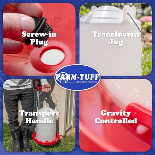 FARM-TUFF Plastic Easy Fill Poultry Waterer, 5 Gallon Capacity – Chicken and Game Bird Water Dispenser – Gravity-Fed Plastic Water Fountain for Hens, Ducks, Turkeys, and Backyard Flocks