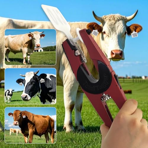 Cattle Ear Tags 001-100, 100Pcs Plastic Livestock Ear Tag for Cows Goats Sheep Pigs with Pliers Applicator & 2 Pins, Animal ID Tags for Ranch Farm Herd Tracking, Laser Print (001-100, White) - color: White