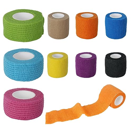 Self-Adhesive Bandages, First aid Tape for Dogs' Legs, Paws, Wounds, Horses, Cats, Birds, Animals, 9 Veterinary Bandages for pet Dogs and Horses, Wrist sprains and Swelling (Multiple Colors)