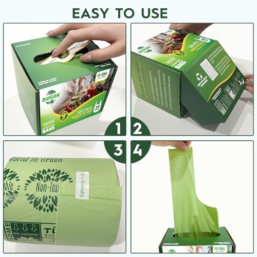 10-13 Gallon Compostable Trash Bags with Handles Tie 30 Bags Biodegradable Garbage Bags Food Scrap Green Waste Bags Thick 0.87 Mil 49.21 Liter ASTM D6400, US BPI and OK Compost Home Certified - color: 13 Gallon Handle Tie, 30 Count