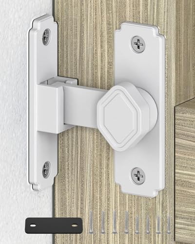 90 Degree Barn Door Lock, Rustproof Sliding Gate Latch, White 1Pc | Multipurpose Security Lock for Bathroom, Cabinet, Pet Cage, Garden Shed, Window And Sliding Wooden Doors - color: White-1PC