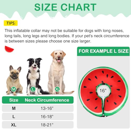 SCENEREAL Recovery Donut Collar for Medium Large Dogs, Soft Dog Cone | Inflatable Cone Collar Alternative After Surgery, Adjustable Neck Donut to Stop Licking, Watermelon Print E-Collars - color: Red Watermelon, size: L(Neck 16"-18")