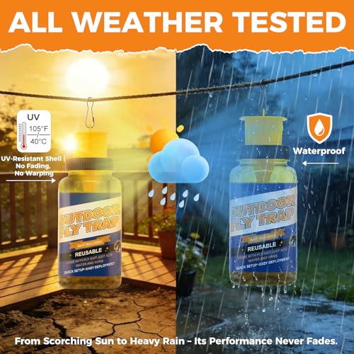 3 Pack Fly Traps Outdoor with 6 Natural Bait Refills | Reusable Hanging Fly Catcher for Patio, Garden, Orchard, Yard, Ranch and Horse Farm