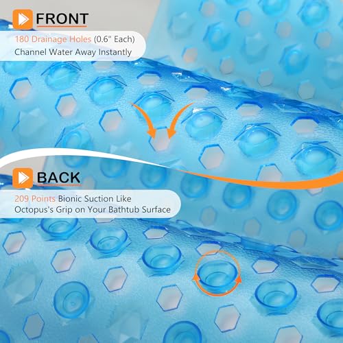 Yimobra Bathtub Mat Non Slip, 27.5"X15.5" Machine Washable Shower Floor Mat, Soft on Feet, Bathmat with Drain Holes and Suction Cups, Bathroom Essentials, Clear Blue - color: Clear Blue, size: 27.5 X 15.5 Inch