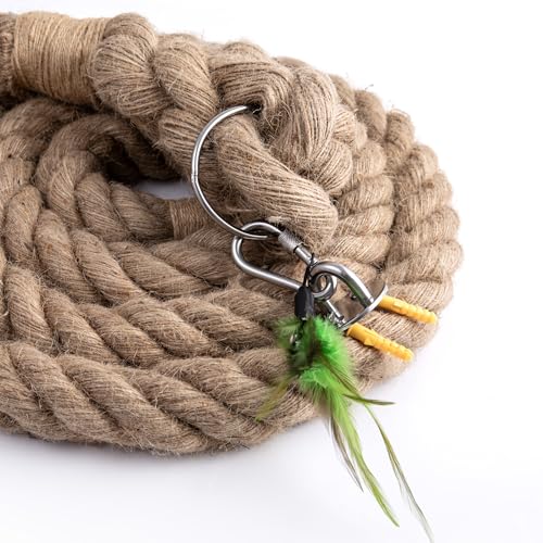 2" x 9.84Ft Cat Climbing Rope with Hook for Ceiling & Wall Mounted | Natural Sisal Rope for Cat Scratcher with Feather Toy for Indoor/Outdoor Cats, Durable Cat Tree Replacement Rope