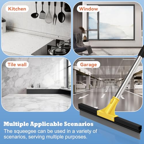 Large Heavy-Duty Floor Squeegee, 18” Rubber Blade Broom & 62” Long Handle Floor Squeegee for Concrete, Bathroom Tile, Garage Concrete, Deck, Shower Glass, Window Cleaning - color: Yellow