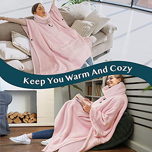 PAVILIA Wearable Blanket Poncho Women Men, Oversized Hoodie Sweatshirt Sweater Neck Warmer, Fleece Soft Hug Sleep Pod Adult - color: Pink, size: Fleece