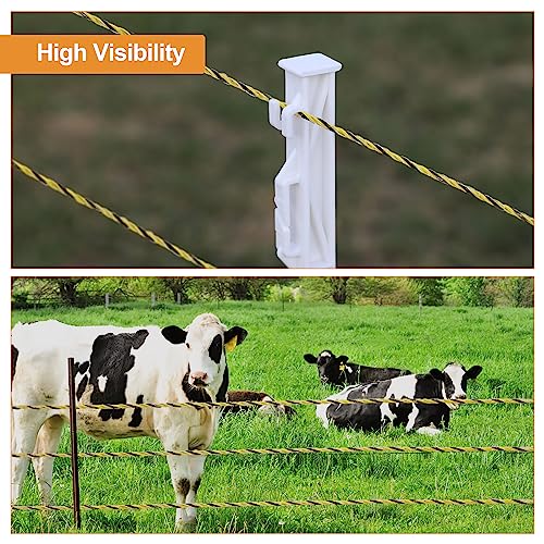 Electric Fence Poly Wire 1640ft 500m, 6 x 0.18mm Stainless Steel Conductors, Portable Electric Fence Polywire for Livestock, Yellow and Black Fence Wire - size: 1640ft(500m)
