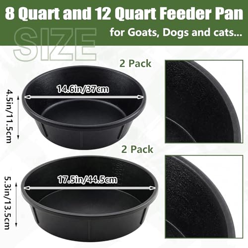 Sadnyy 4 Pcs Rubber Feed Pan 8 Quart/2 Gallon and 12 Quart/3 Gallon Utility Horse Feed Bucket Chicken Dust Bath Tub Livestock Water Trough Bowl for Chickens Ducks Goats Dogs Pigs Farm Small Animal - size: 8 Quart/2 Gallon and 12 Quart/3 Gallon