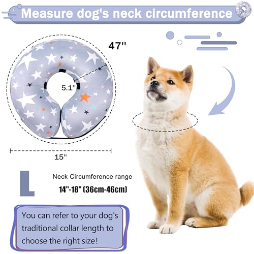 Recovery Donut Collar for Dogs & Cat,Inflatable Dog Cone Collar Alternative After Surgery,Soft Cone for Large Medium Small Dog,Adjustable Pet Neck Donut(Grey Star,Large - color: Grey, size: L（neck 14"-18"）