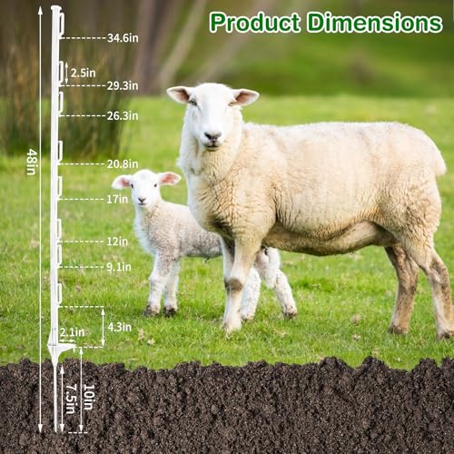25Pack,48 Inch Heavy Duty Electrical Fence Post - UV Resistant Plastic Fence Posts for Livestock, Garden & Pasture, Easy Installation No Dig (White) - color: White