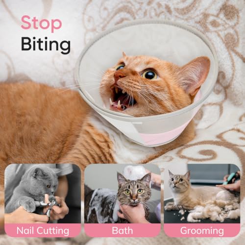 Supet Soft Cat Cone Collar to Stop Licking, Breathable Mesh Cone with Waterproof Liner Recovery Collar, for Kitten and Large Cats, Comfortable Elizabethan Alternative for Spay Neuter Grooming, M, Pink - color: Pink, size: M